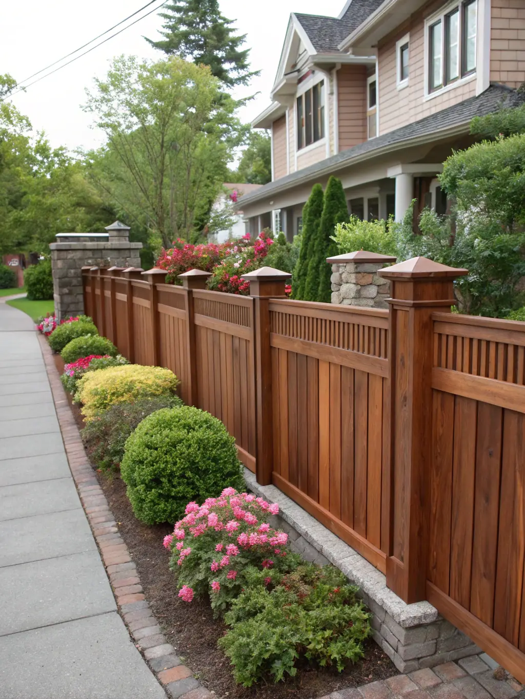 A freshly stained wooden fence, highlighting R&A Stellar Services' fence maintenance service.